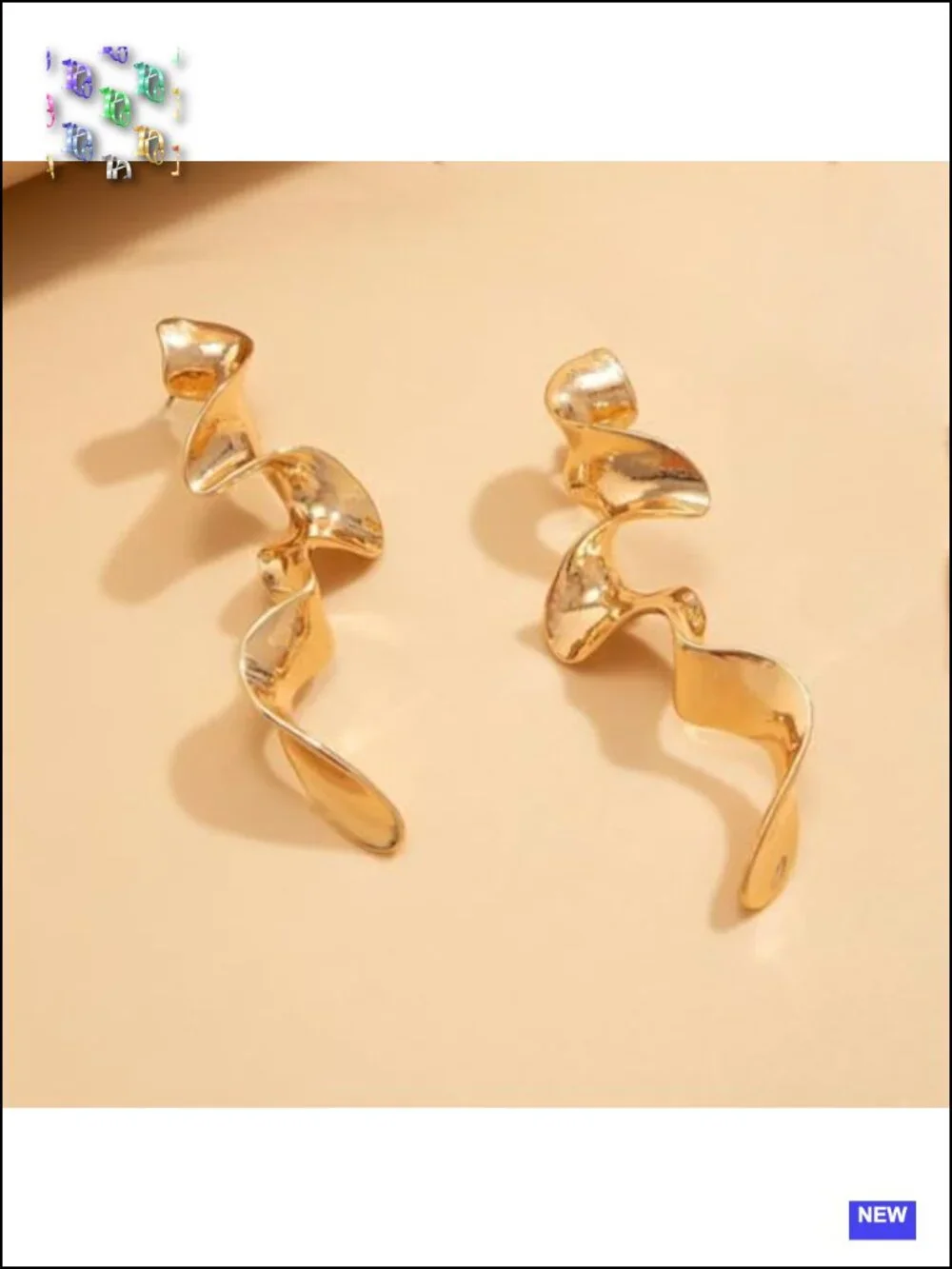 Gold Wavy Irregular Geometric Curve Drop Earrings for Women 3D Dangle